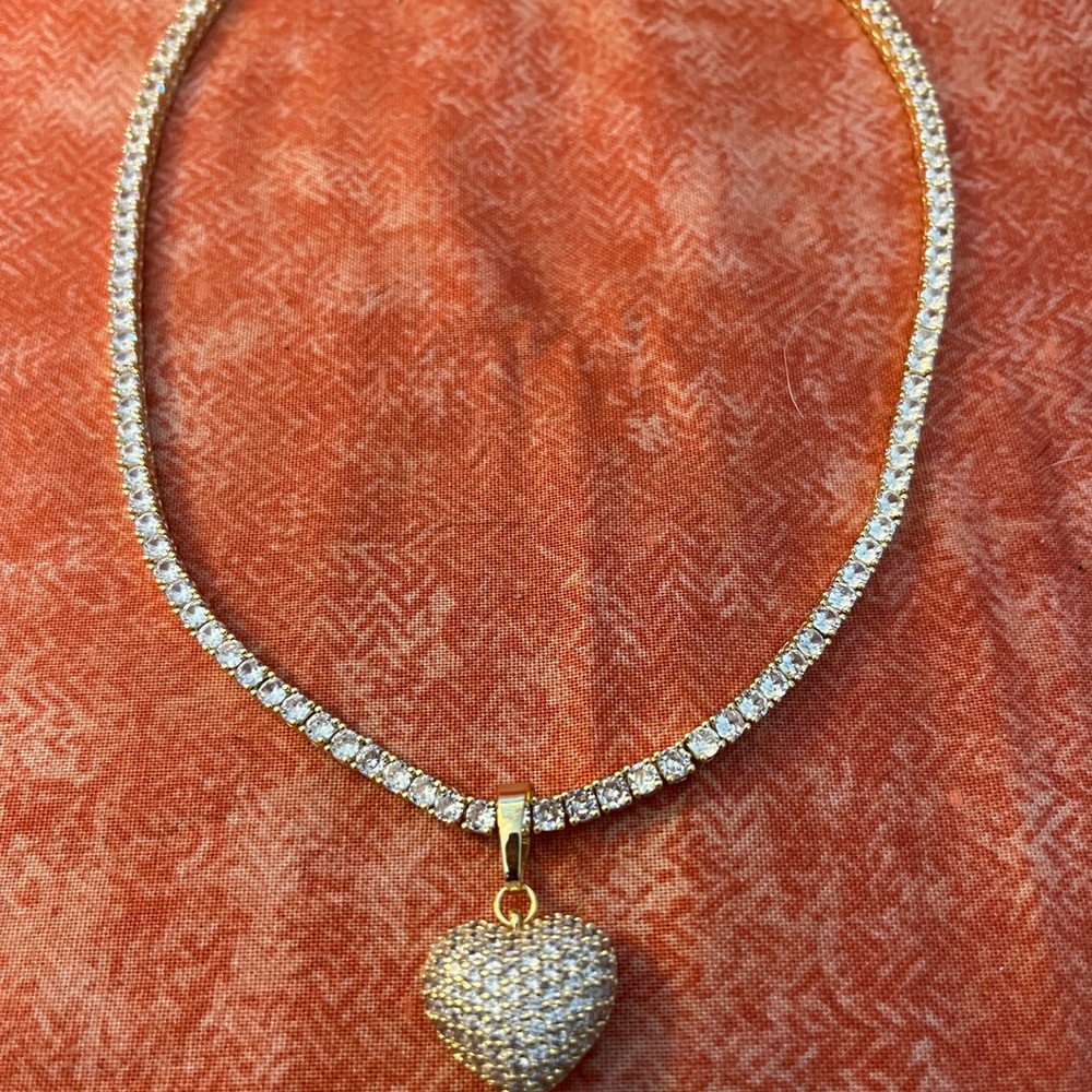 Dazzling Moissanite Tennis Choker w/ Heart Pendant, Earrings and Bracelet - Picture 4 of 7